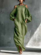 Anika | Groene Off-Shoulder Puff Sleeve Maxi Jurk