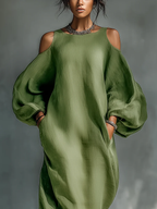 Anika | Groene Off-Shoulder Puff Sleeve Maxi Jurk