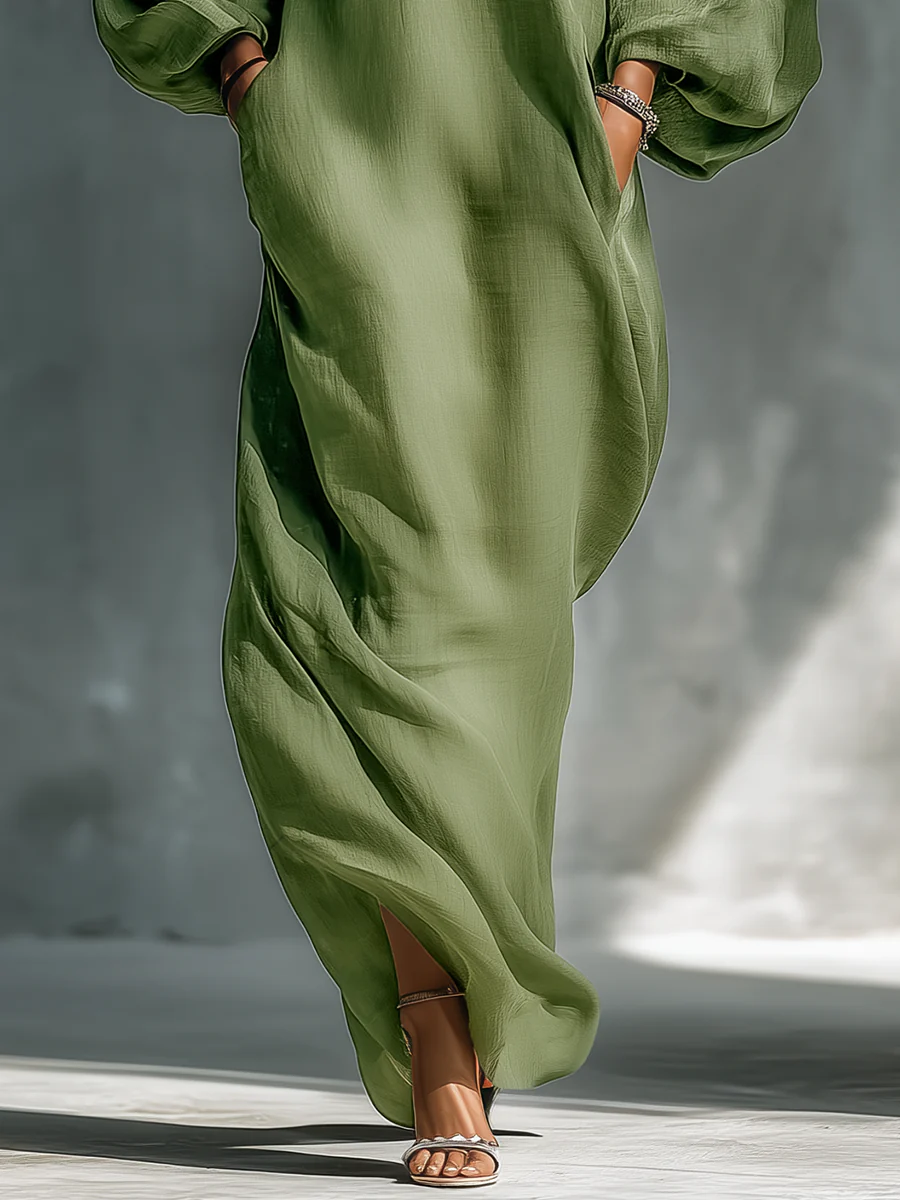 Anika | Groene Off-Shoulder Puff Sleeve Maxi Jurk