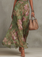 Jazina | Groene Maxi Chiffon Jurk met Halternek