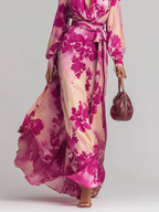 Julia | Rozen Bloemen V-Hals Ceintuur Maxi Jurk