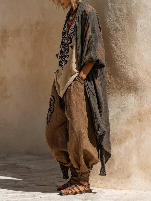 Margaret | Nomadische Boheemse Kunstprint Drie-Delige Set Outfit