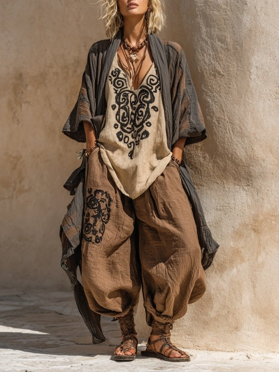 Margaret | Nomadische Boheemse Kunstprint Drie-Delige Set Outfit