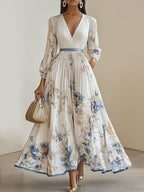 Amalia | Witte Bloemen Chiffon Ballon Mouw Maxi Jurk