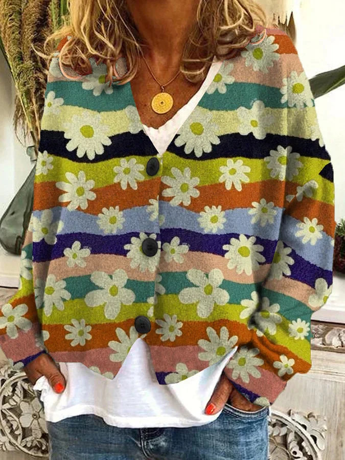 Emma - Dames Vintage Kleurrijke vest Met Knopen
