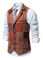 Leo | Tweed Gilet met Patchwork Design & Visgraatpatroon