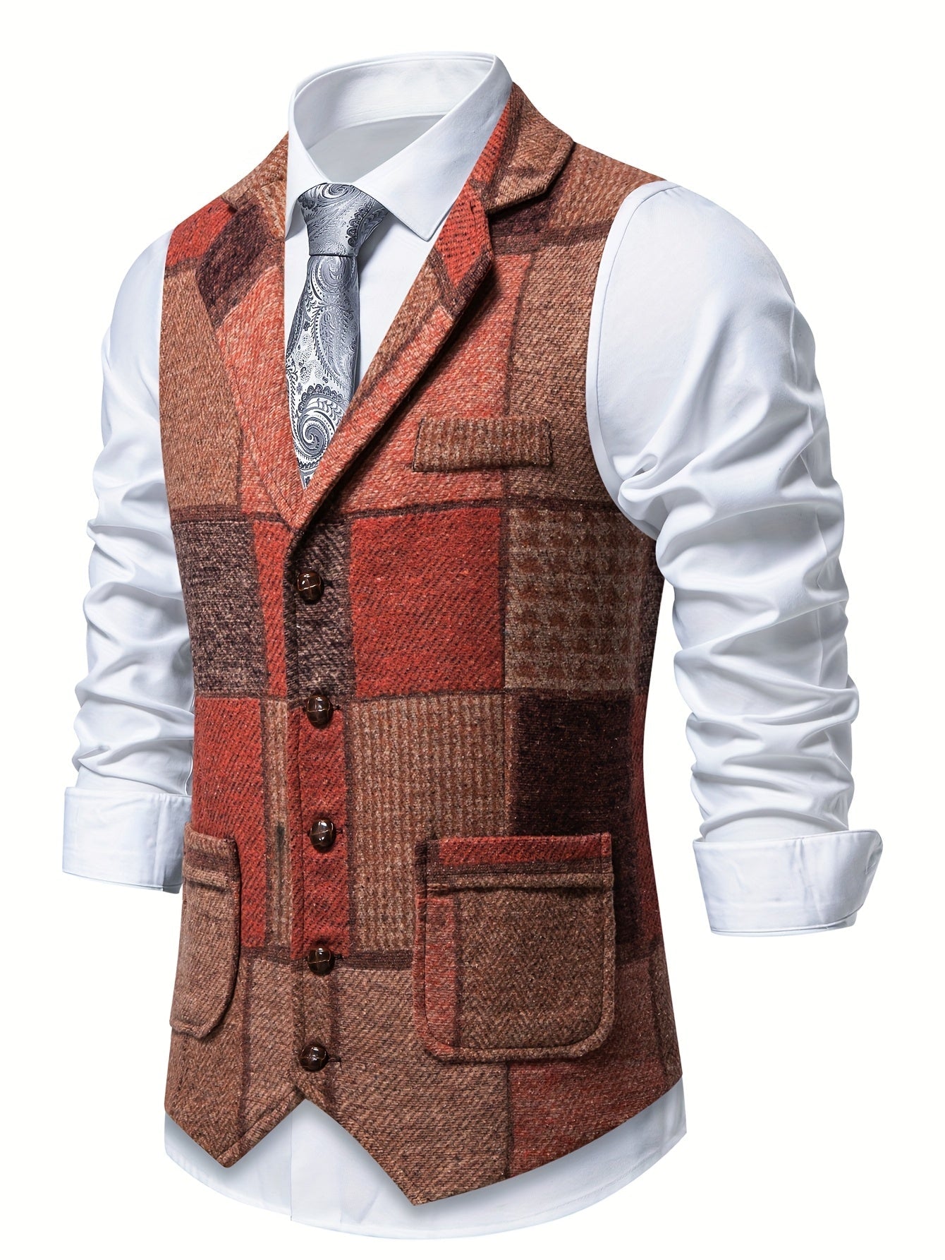 Leo | Tweed Gilet met Patchwork Design & Visgraatpatroon