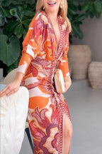 Eva | Sun Escape Unieke Print Dolman Midi Jurk