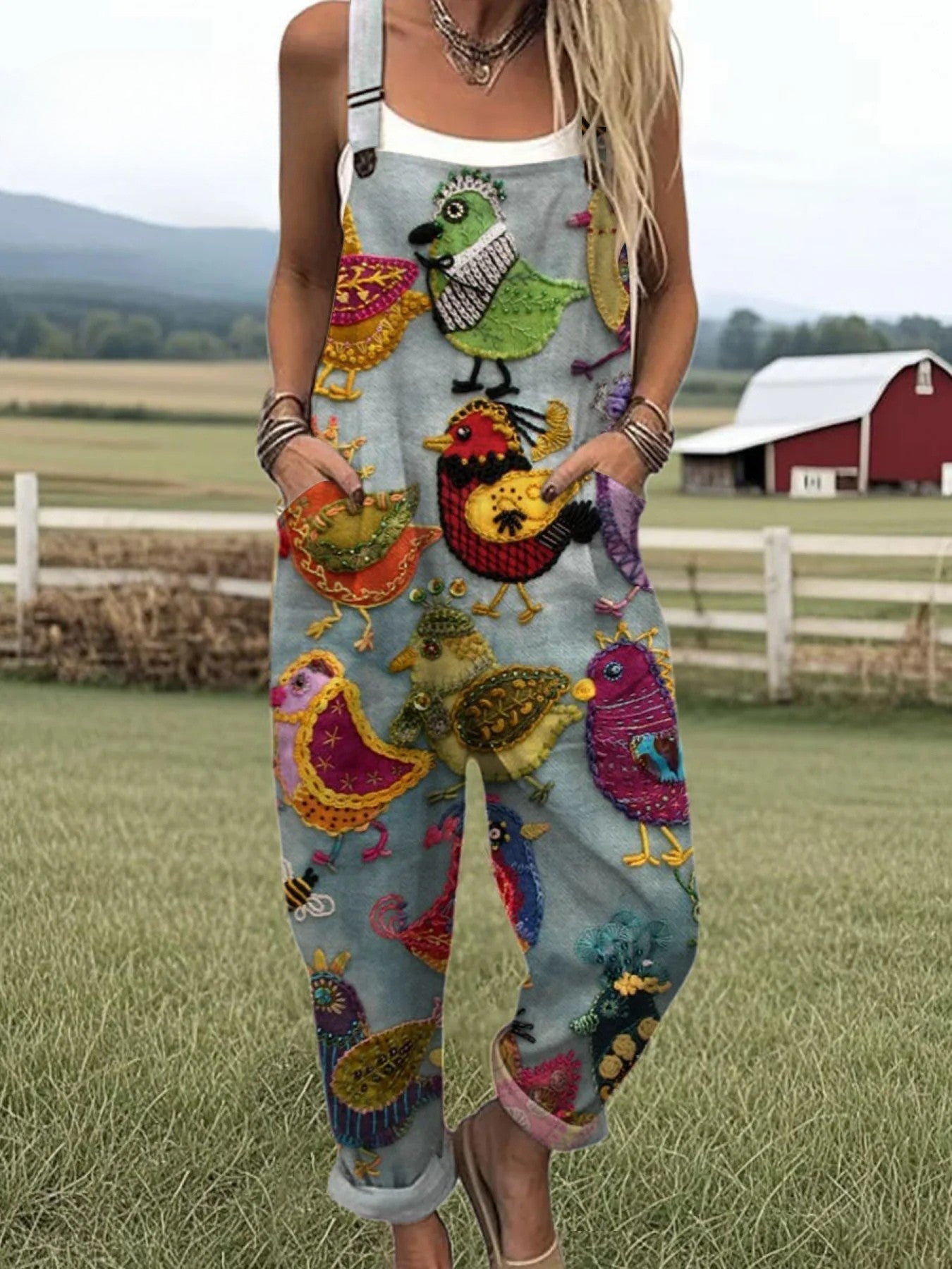 Vintage Kleurrijke Vogels Jumpsuit