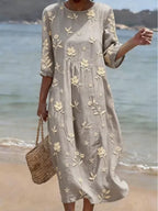Simone | Geborduurde Mid-Sleeve Jurk