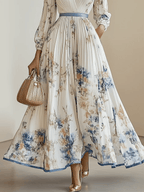 Amalia | Witte Bloemen Chiffon Ballon Mouw Maxi Jurk