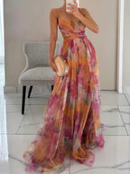 Karen | Geschilderde Bloemenprint V-Hals Maxi Jurk