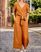 Linn - Jumpsuit Met Riem En Korte Mouwen Voor Een Casual Look