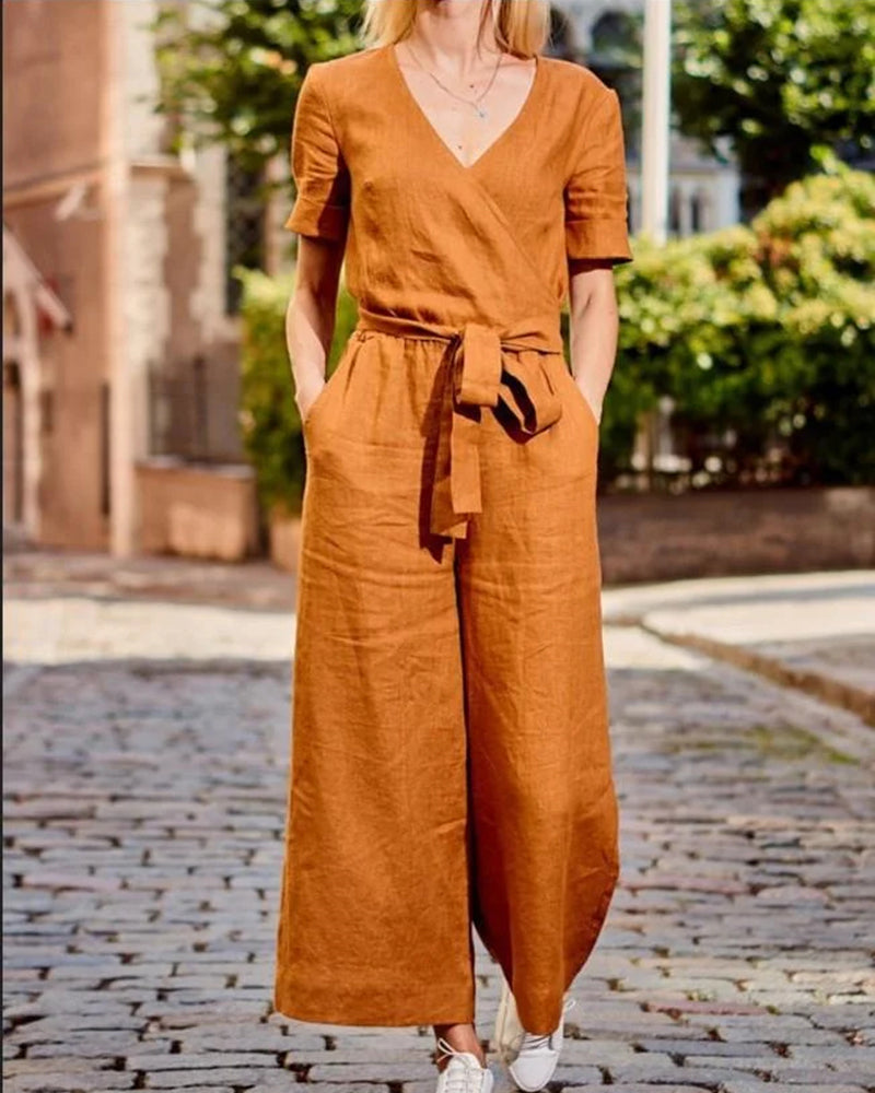 Linn - Jumpsuit Met Riem En Korte Mouwen Voor Een Casual Look