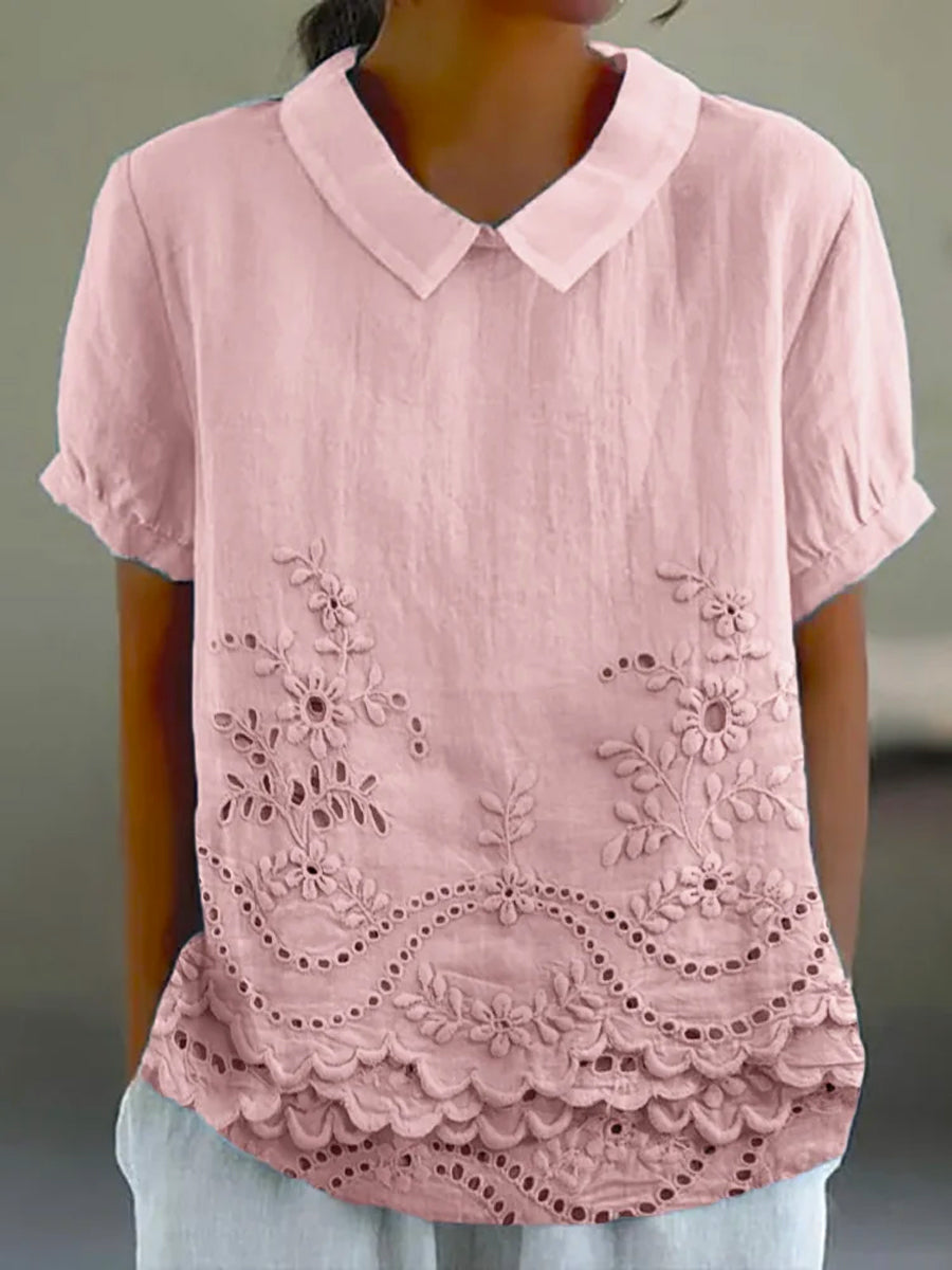 Lily | Bloemige Geborduurde Shirt