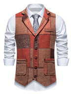 Leo | Tweed Gilet met Patchwork Design & Visgraatpatroon