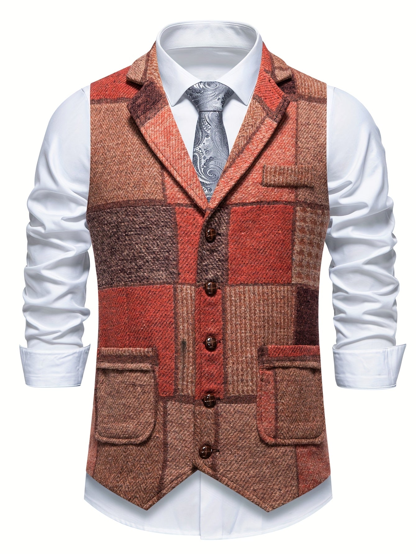 Leo | Tweed Gilet met Patchwork Design & Visgraatpatroon