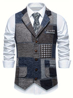 Leo | Tweed Gilet met Patchwork Design & Visgraatpatroon