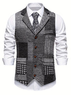 Leo | Tweed Gilet met Patchwork Design & Visgraatpatroon