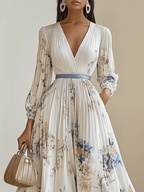 Amalia | Witte Bloemen Chiffon Ballon Mouw Maxi Jurk