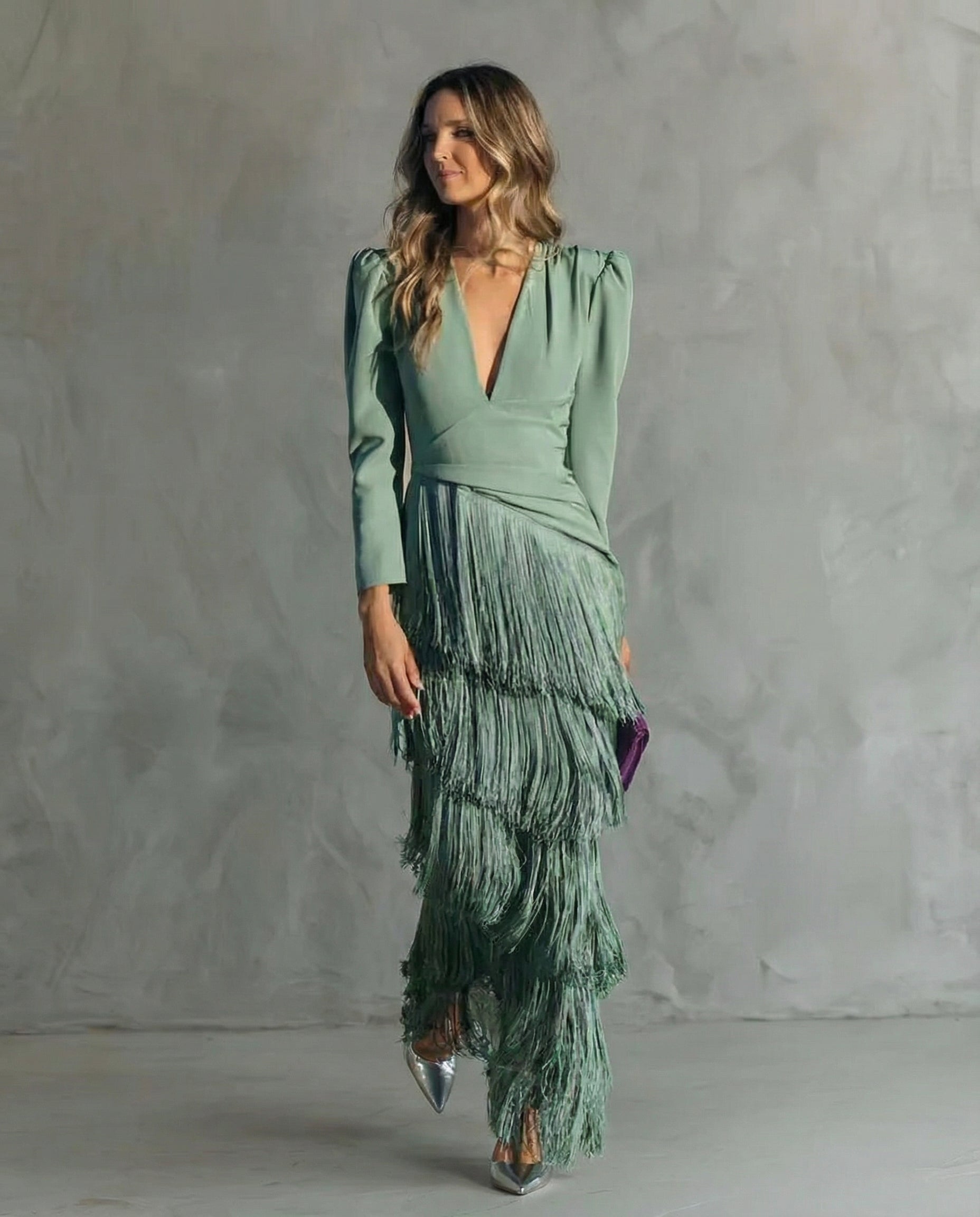Clara™ | Elegante midi-jurk met franjes mouwen