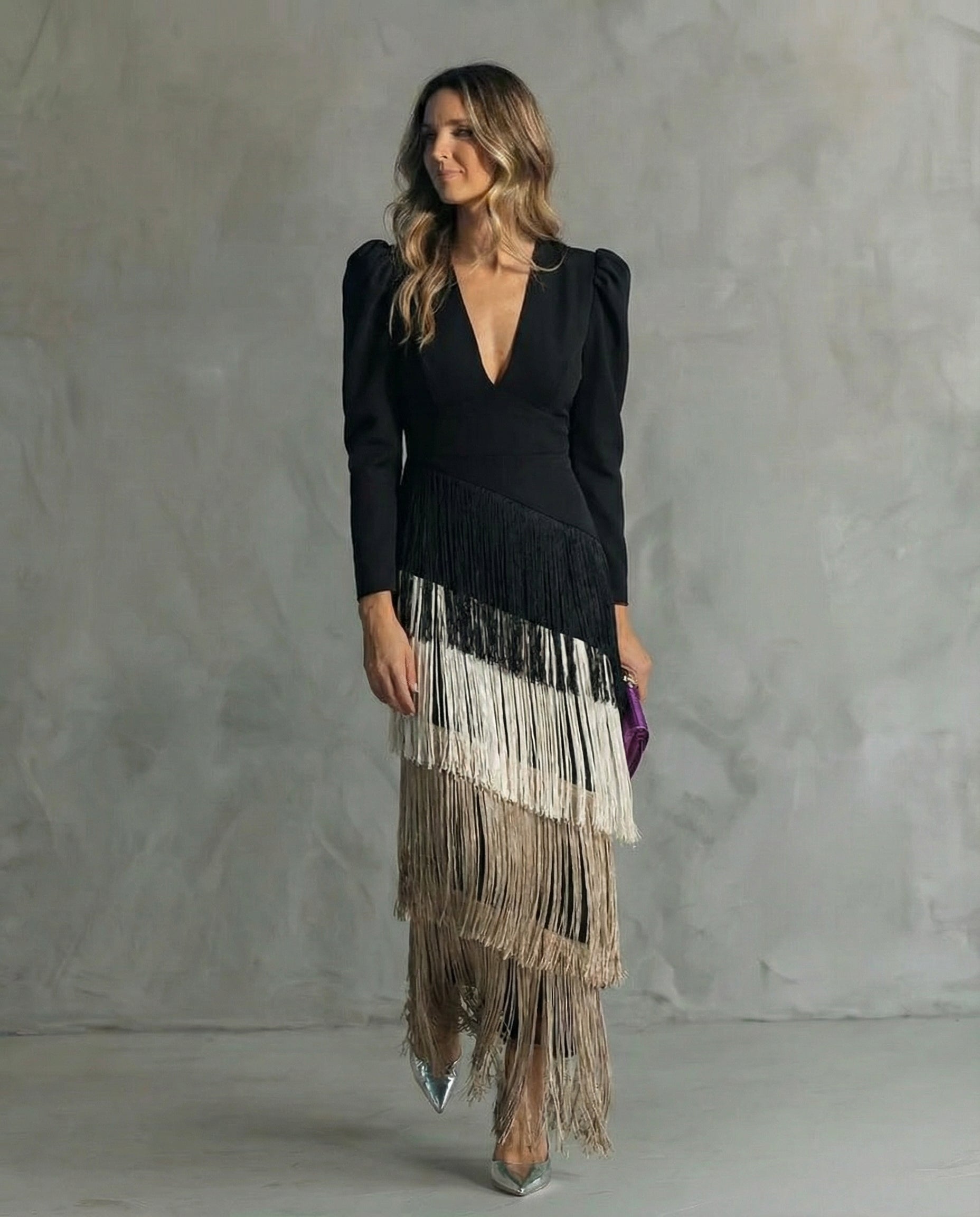Clara™ | Elegante midi-jurk met franjes mouwen