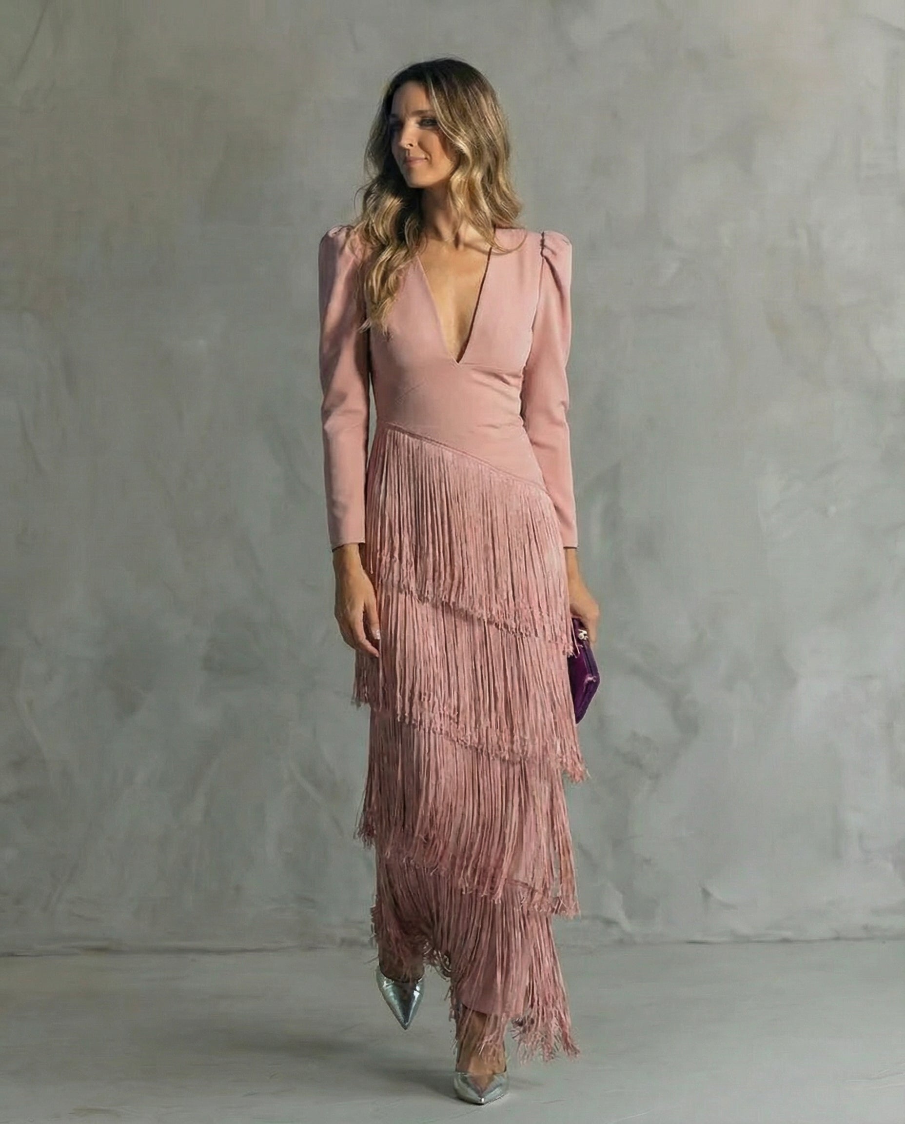 Clara™ | Elegante midi-jurk met franjes mouwen