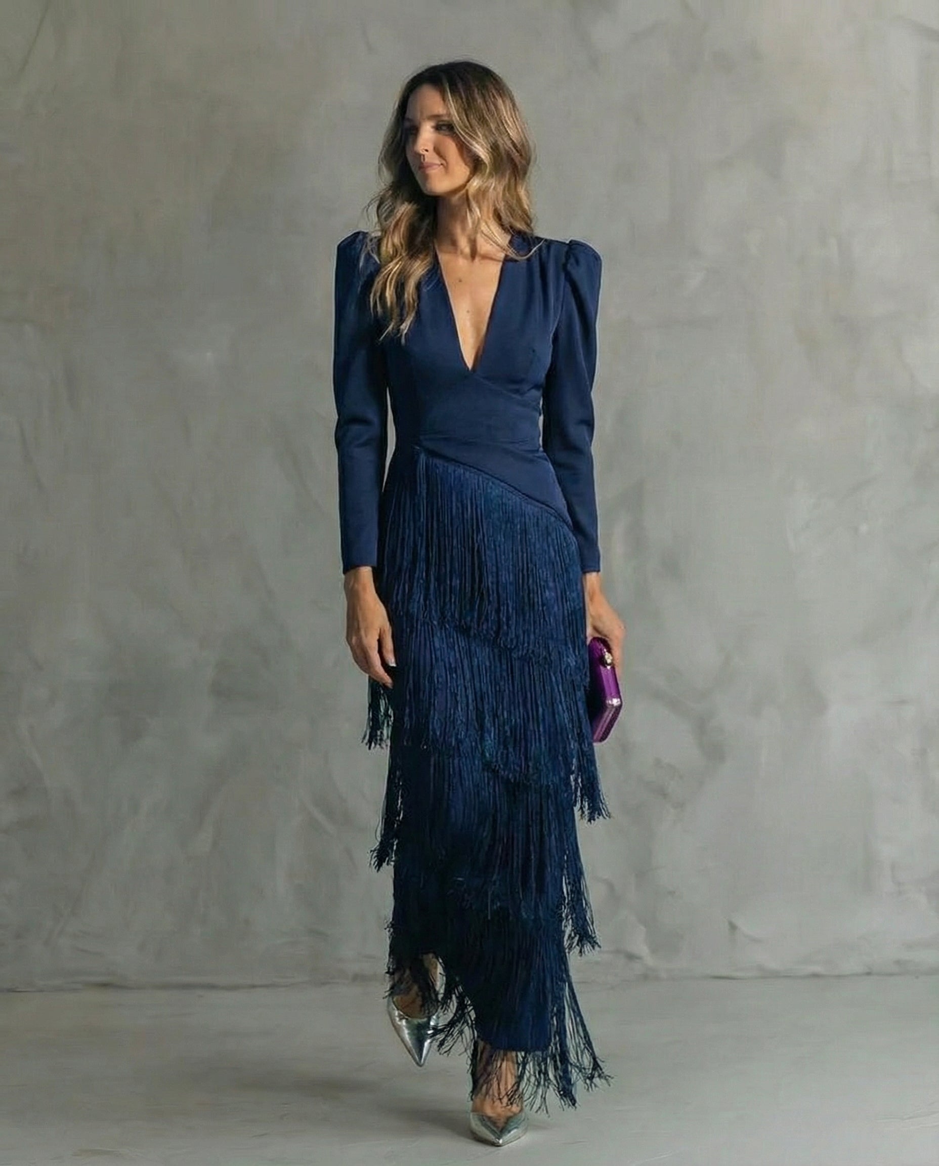 Clara™ | Elegante midi-jurk met franjes mouwen