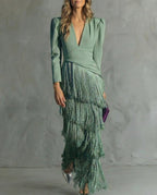 Clara™ | Elegante midi-jurk met franjes mouwen