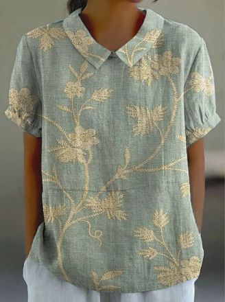 Lianne – Casual Damesoverhemd Met Retro Bloemmotief, Gemaakt Van Katoen En Linnen
