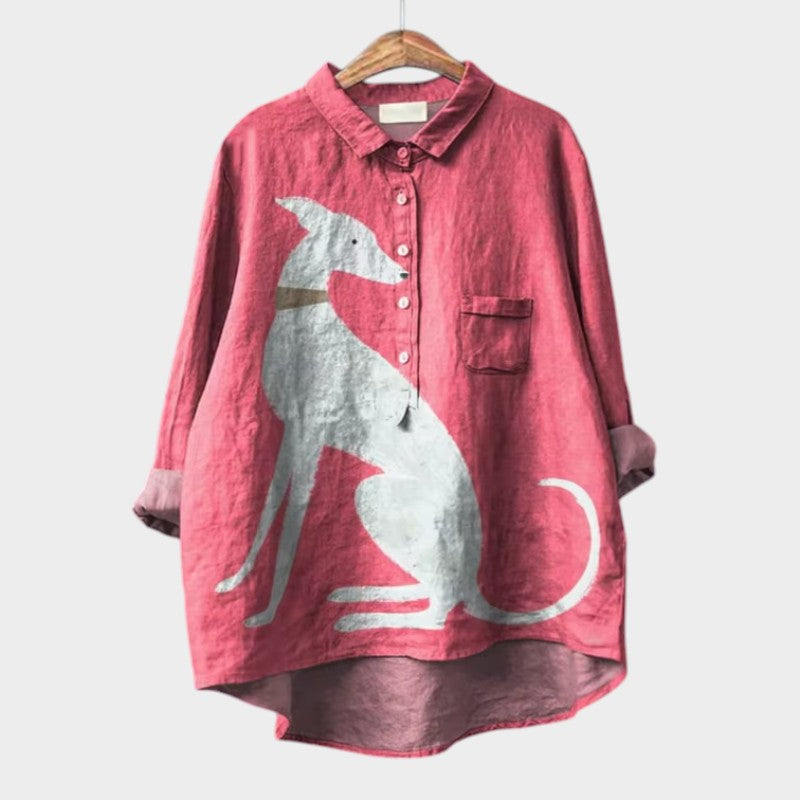 Fleur - Trendy Blouse Hondenprint Dames
