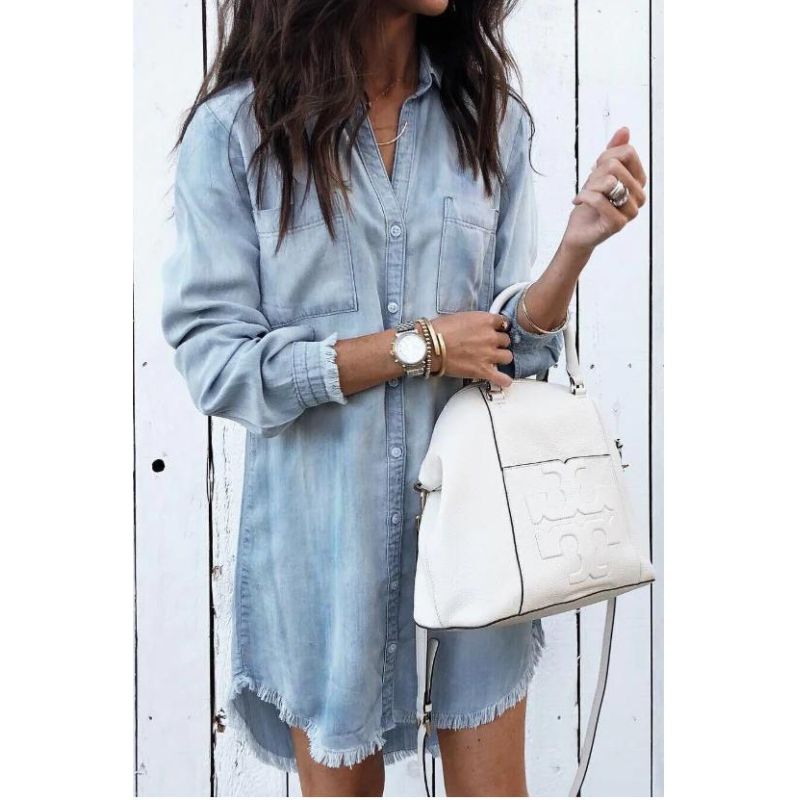 Mira - Modieuze Denim Jurk Met Comfortabele Pasvorm En Stoere Look